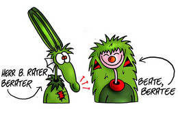Cartoon Herr B. Rater (language consultant)