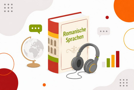 Italiennischbuch Aufgestelltes Buch in Grün mit Aufschrift Italienisch, Kopfhörer auf dem Buch platziert