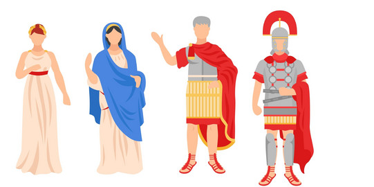 Grafik mit verschiedenen Figuren der Antike